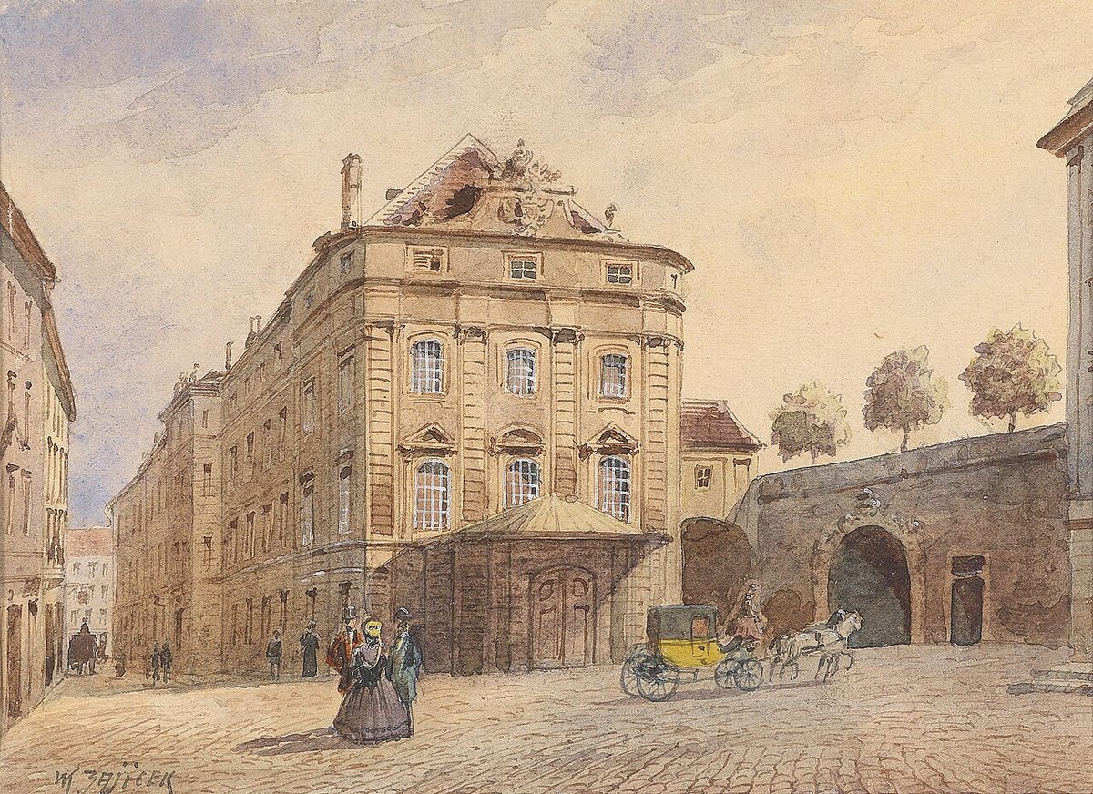 O Kärntnertortheater, onde a Ode foi cantada pela primeira vez em 1824
